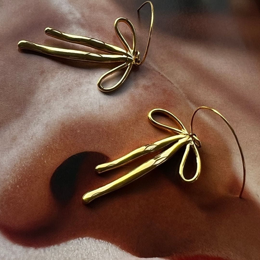 RC Gold Bow Dangle Earrings