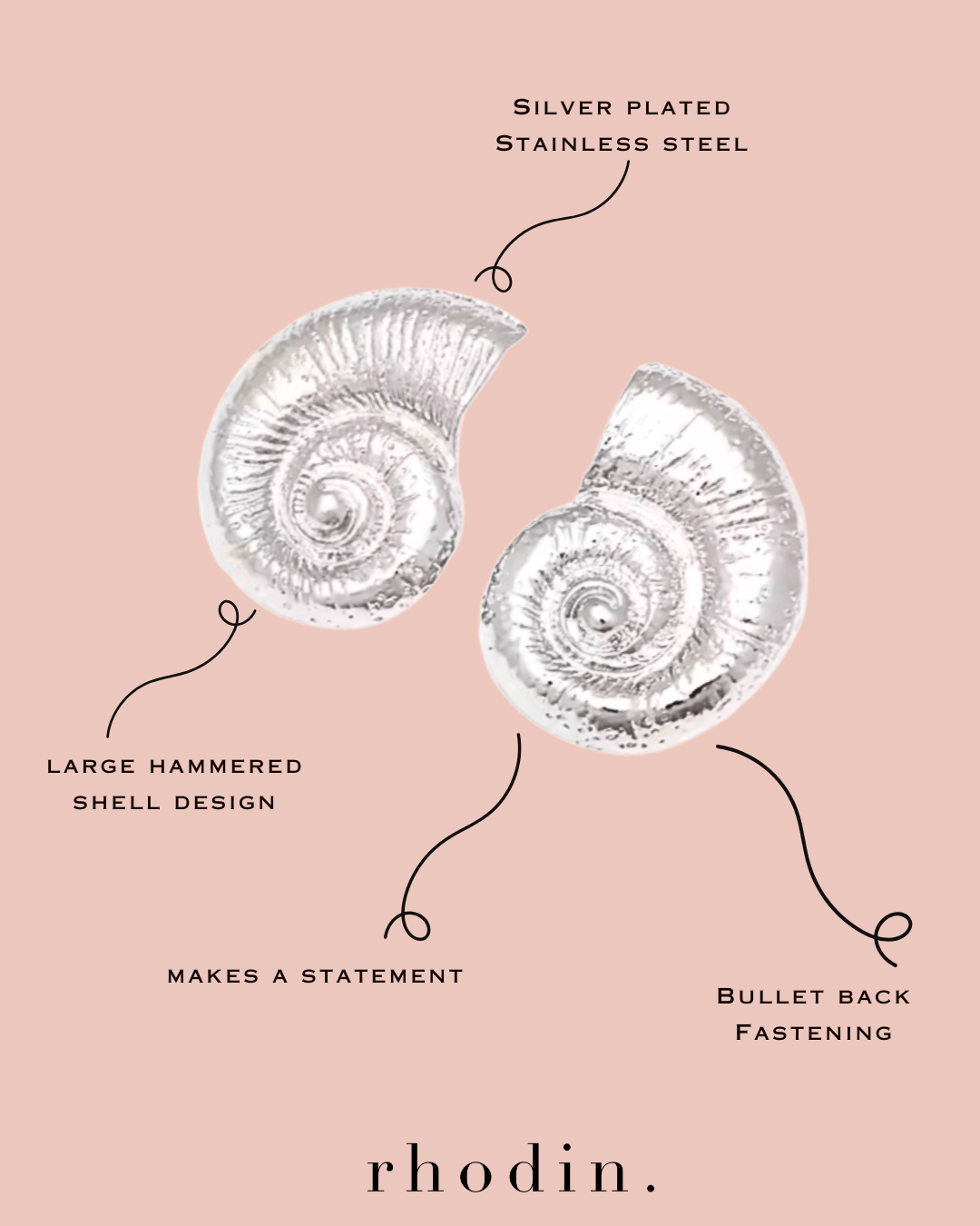 RC Seashell Silver Statement earrings