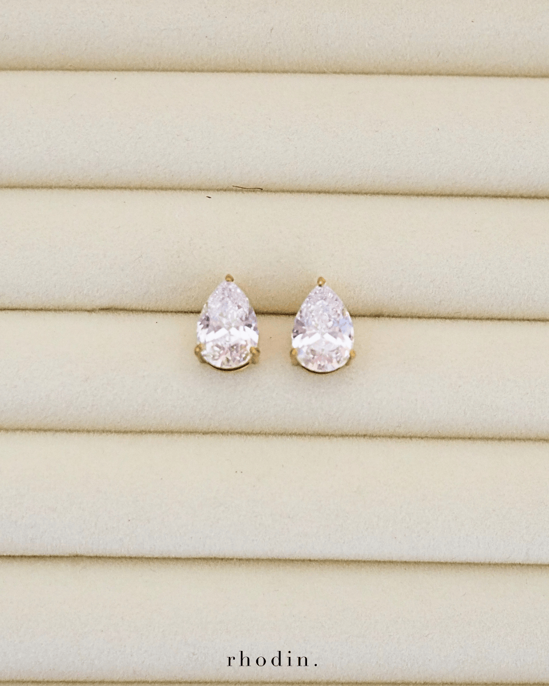 RC Solitaire Pear Shape Earrings - Gold Back