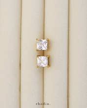 RC Solitaire Square Shape Earrings - Gold Back