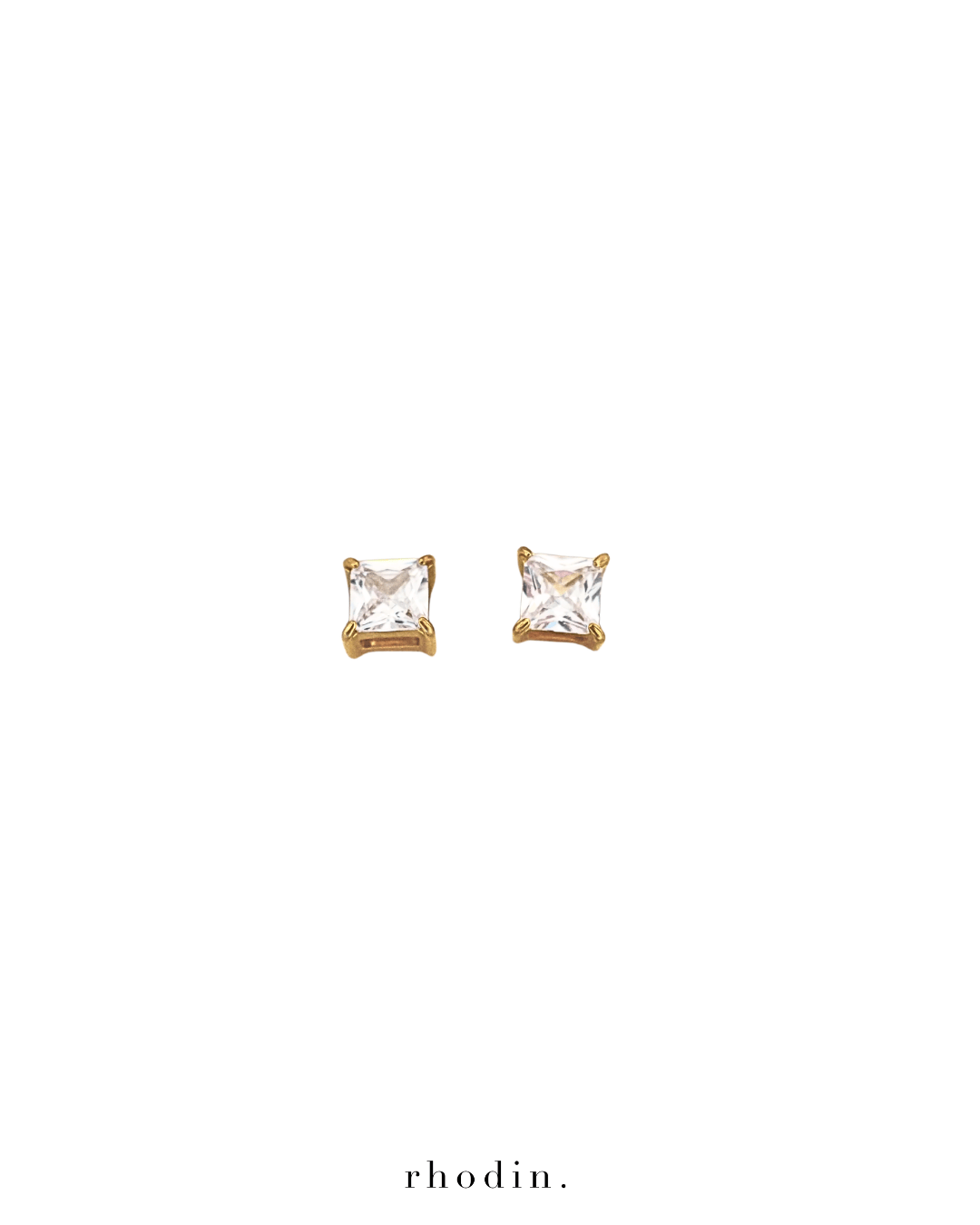 RC Solitaire Square Shape Earrings - Gold Back