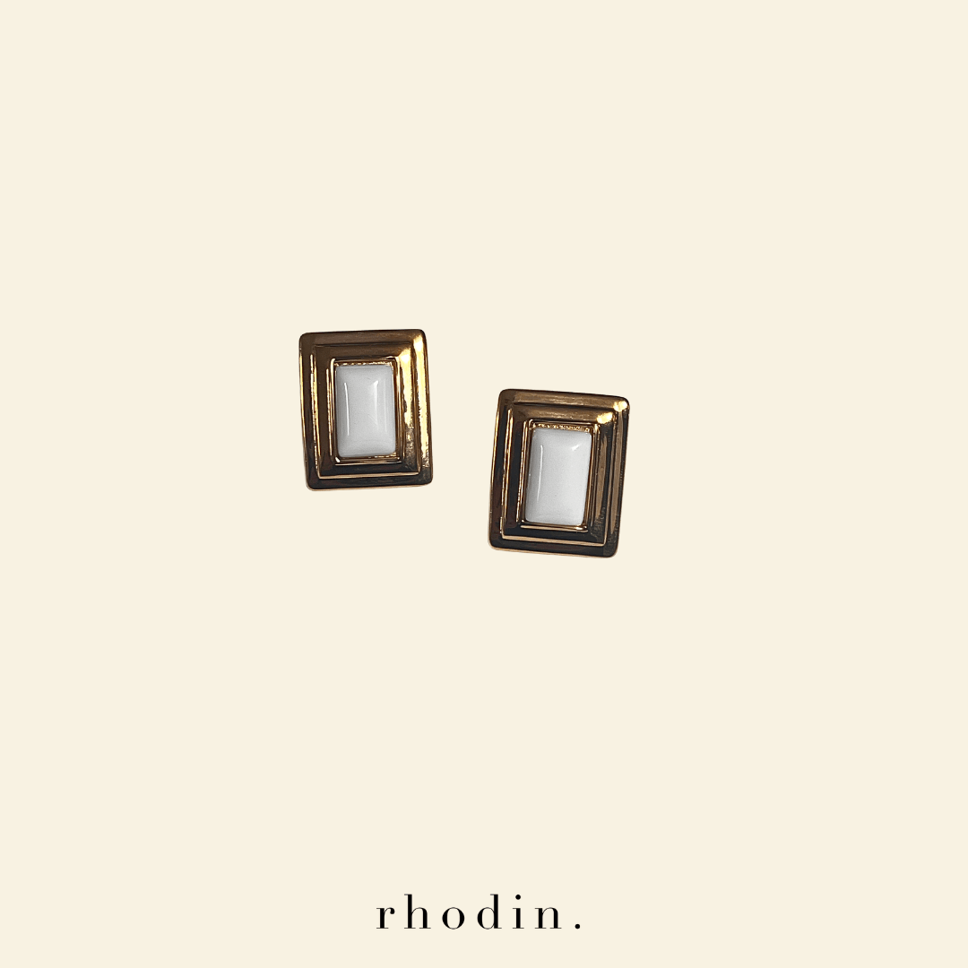 RC Square White Earrings