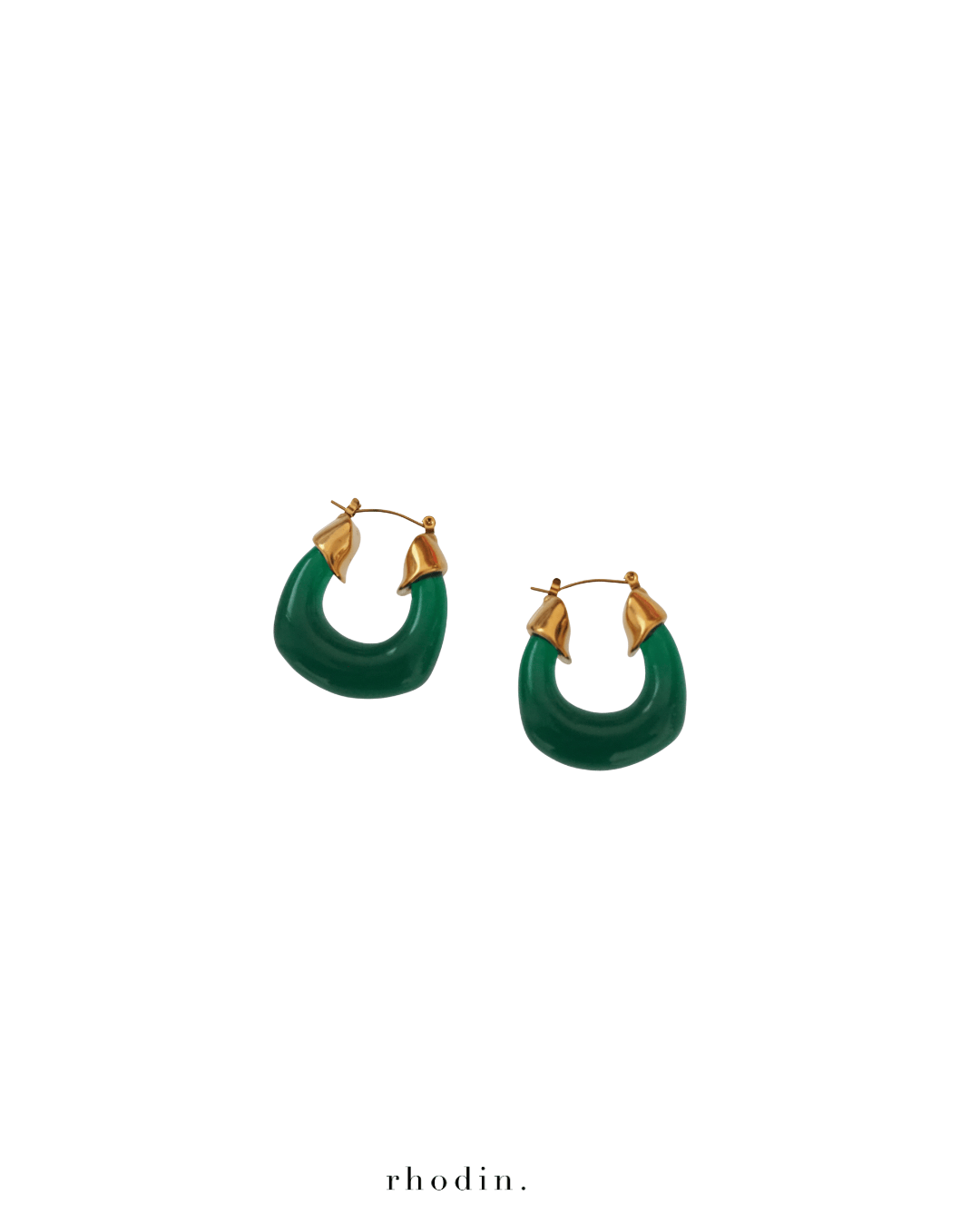 RC Horseshoe Hoop Jade Green Earrings - New Design