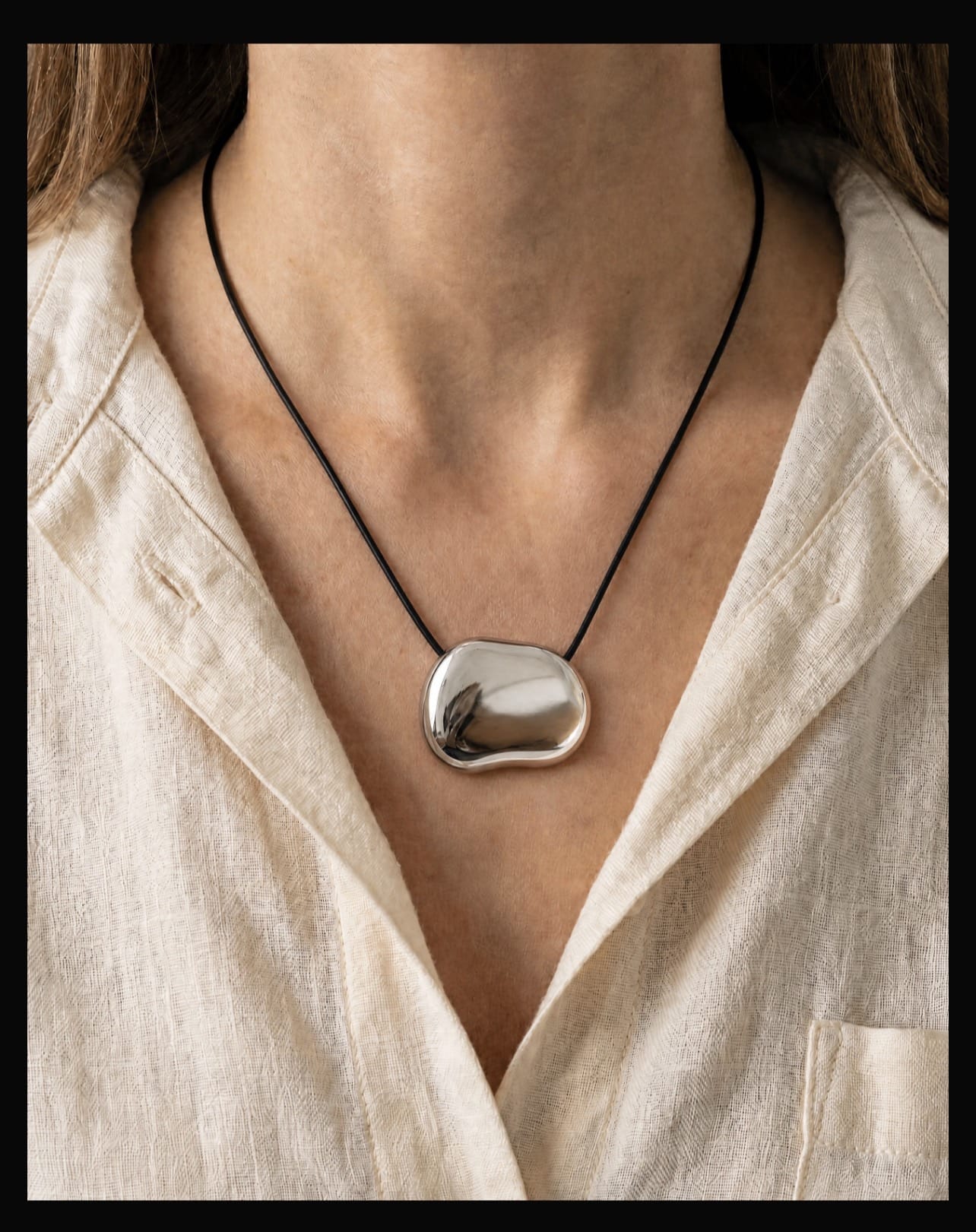 RC Silver Stanley Pebble Cord Necklace