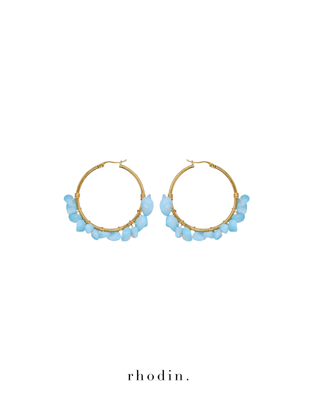 RC Crystal Hoop Earrings in Light Ocean Turquoise Blue
