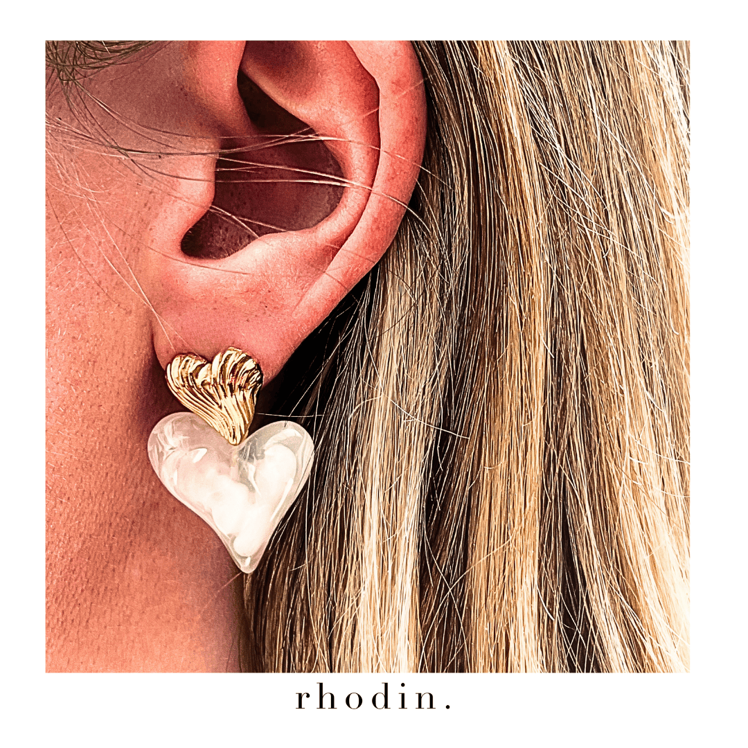 RC White Pearl Heart Earrings