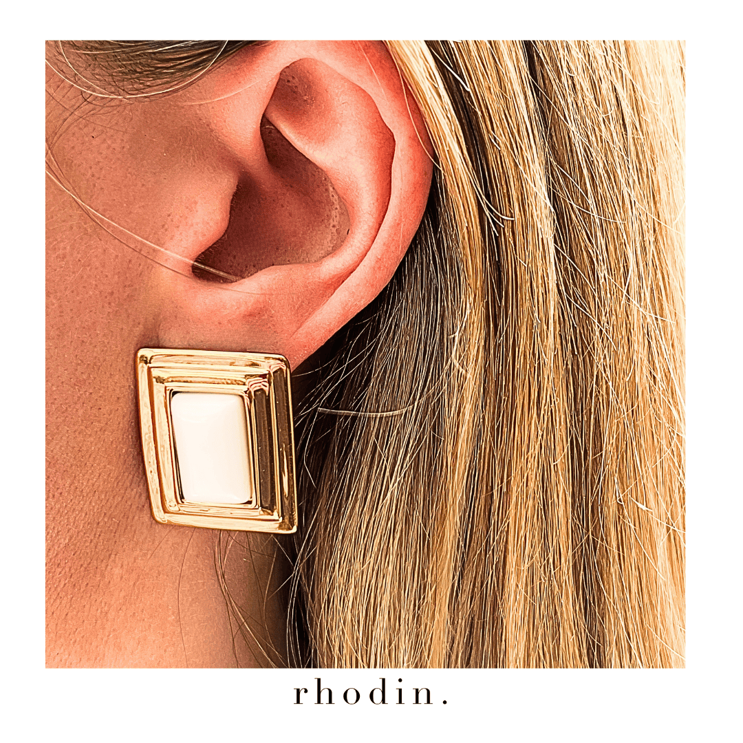 RC Square White Earrings