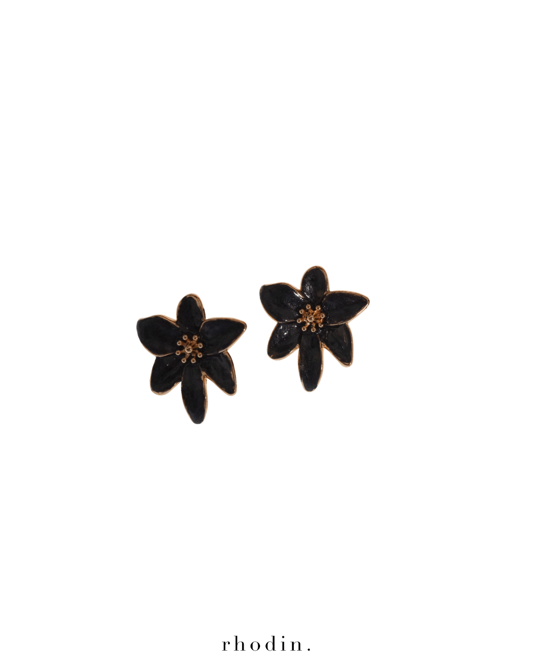 RC Black & Gold Flower Earrings