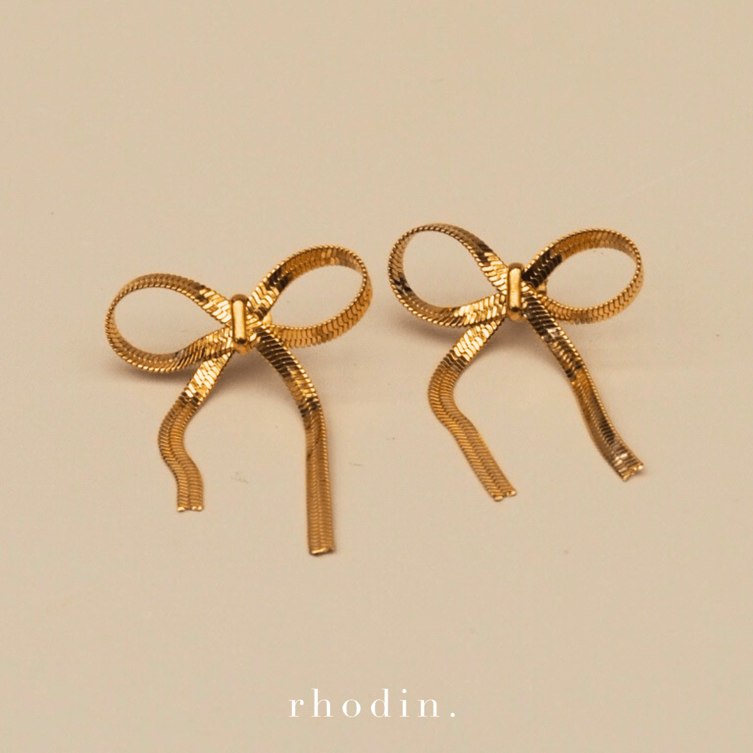 RC Gold Herringbone Bow Earrings