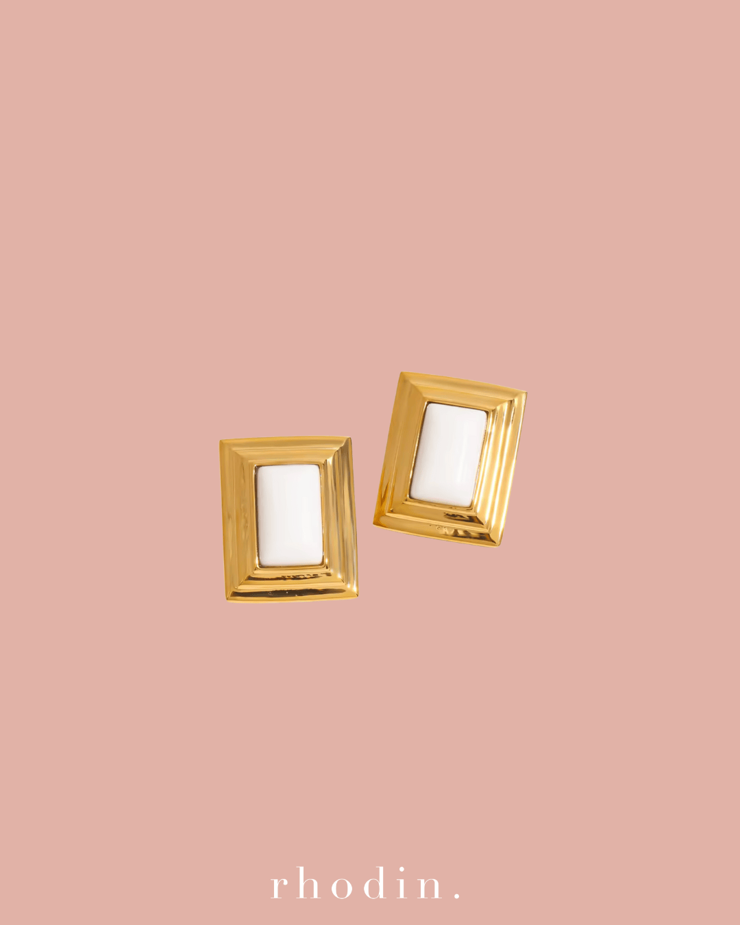 RC Square White Earrings